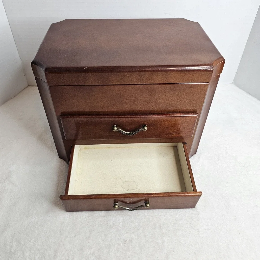 Mele & Co. 3 Tier Jewelry Box Large Wood Walnut Multi Compartments